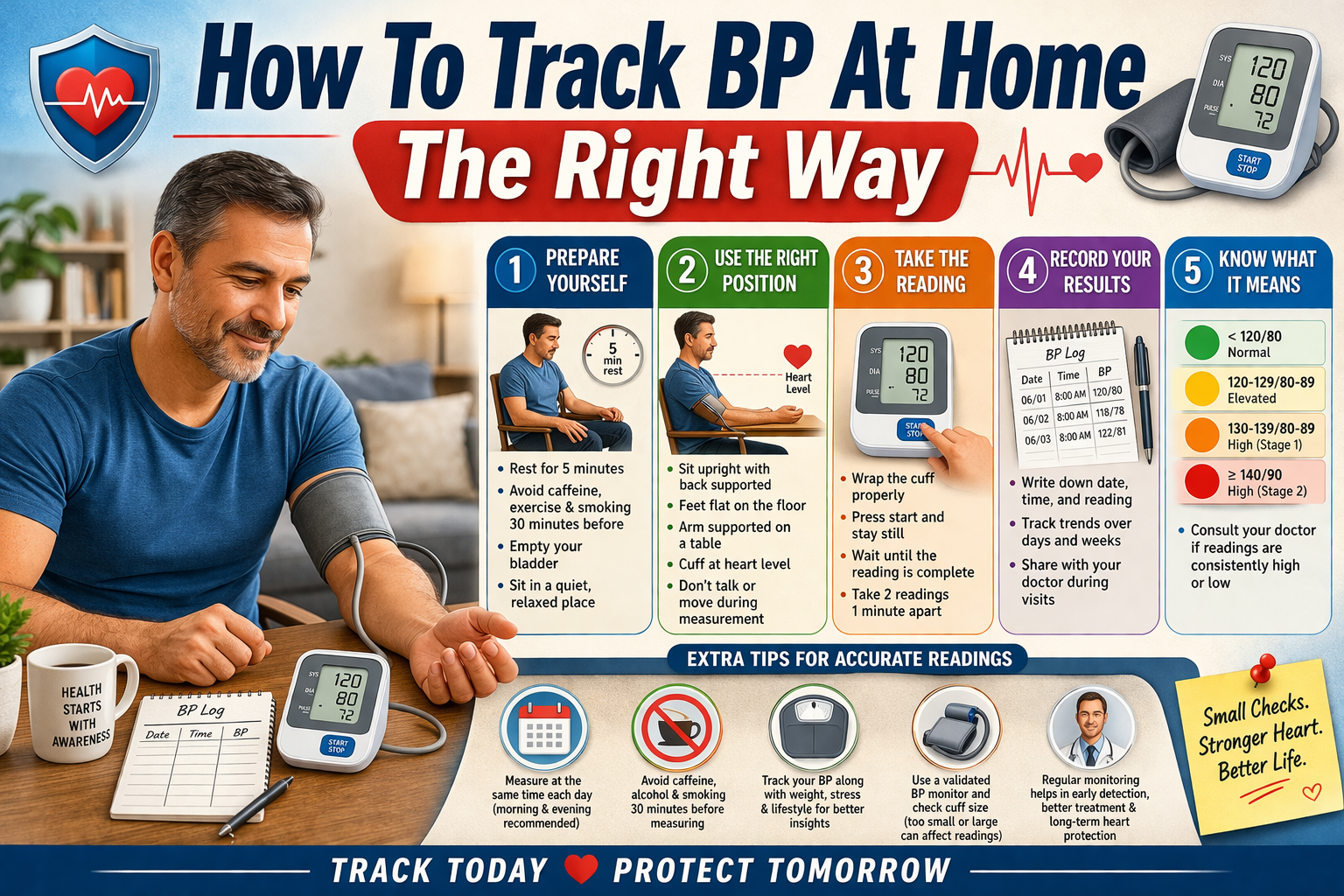 Blood pressure home tracking and reading accuracy